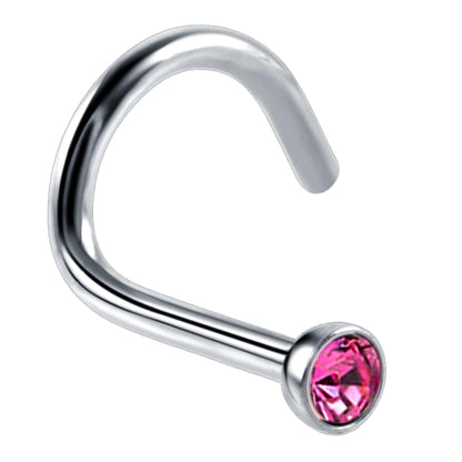 Nostril Screw Ring, Nose Studs - Curved Nose Ring for Nose Piercing - Size 16g (1.2mm) and CZ Gem Size is 2.4mm - Many Colours Available