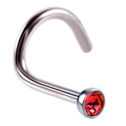 Nostril Screw Ring, Nose Studs - Curved Nose Ring for Nose Piercing - Size 16g (1.2mm) and CZ Gem Size is 2.4mm - Many Colours Available