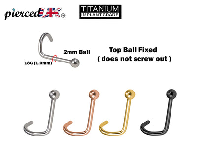 Ball Nose Piercing, Nostril Jewellery - 18G (1.0mm) Fixed Ball Nose Stud in many Colours - Ball Size 2mm - Nasallang Jewelry, Nose Ring