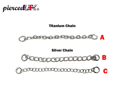 Body Piercing Chains- Titanium & Silver Replacement Chain-Jewelry for Nose Bridge, Nasallang, Nipple Bar, Nostril Stud Hand made Custom Size