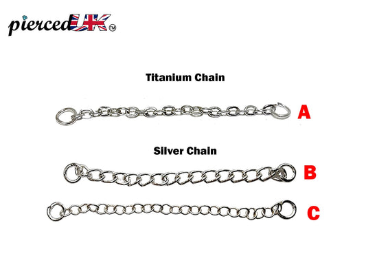 Body Piercing Chains- Titanium & Silver Replacement Chain-Jewelry for Nose Bridge, Nasallang, Nipple Bar, Nostril Stud Hand made Custom Size