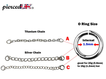 Body Piercing Chains- Titanium & Silver Replacement Chain-Jewelry for Nose Bridge, Nasallang, Nipple Bar, Nostril Stud Hand made Custom Size