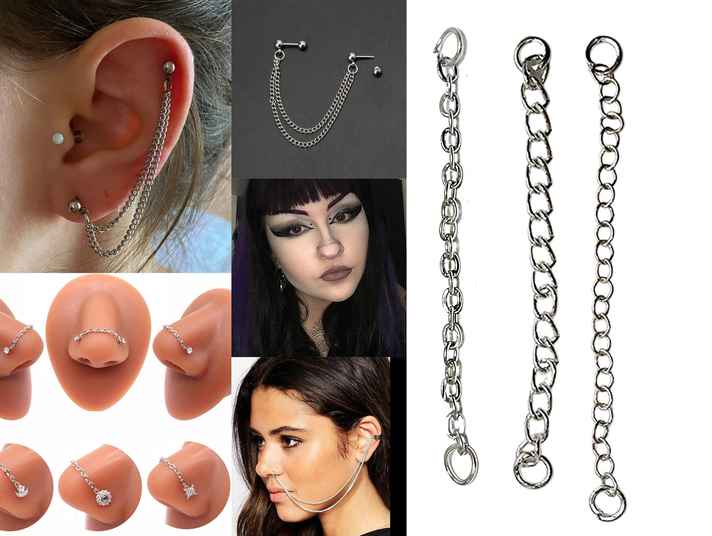 Body Piercing Chains- Titanium & Silver Replacement Chain-Jewelry for Nose Bridge, Nasallang, Nipple Bar, Nostril Stud Hand made Custom Size