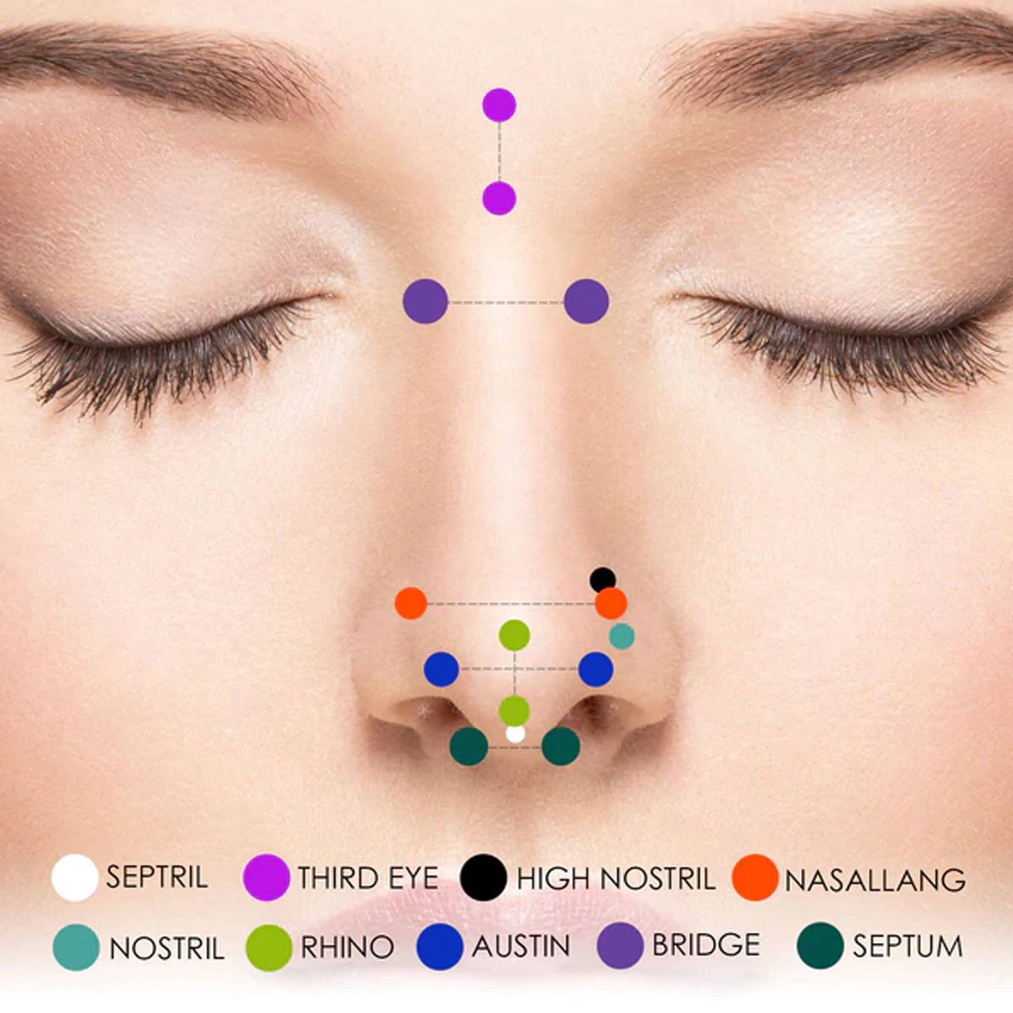 Titanium Nose Chain, Nostril Bridge Piercing - Nasallang Piercing  with Gem Ball Crystal - Nose Piercing, Nostril Chain - Hand Made