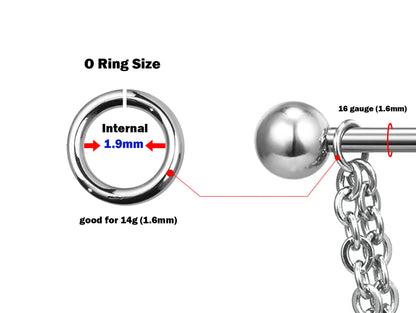 Body Piercing Chains- Titanium & Silver Replacement Chain-Jewelry for Nose Bridge, Nasallang, Nipple Bar, Nostril Stud Hand made Custom Size