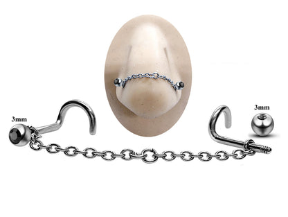 Titanium Nose Chain, Nostril Bridge Piercing - Nasallang Piercing  with Gem Ball Crystal - Nose Piercing, Nostril Chain - Hand Made