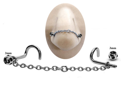 Titanium Nose Piercing, Nostril Chain Piercing - Nasallang Piercing  with Multi Crystal Ball - Nose Stud, Nostril Chain - Hand Made