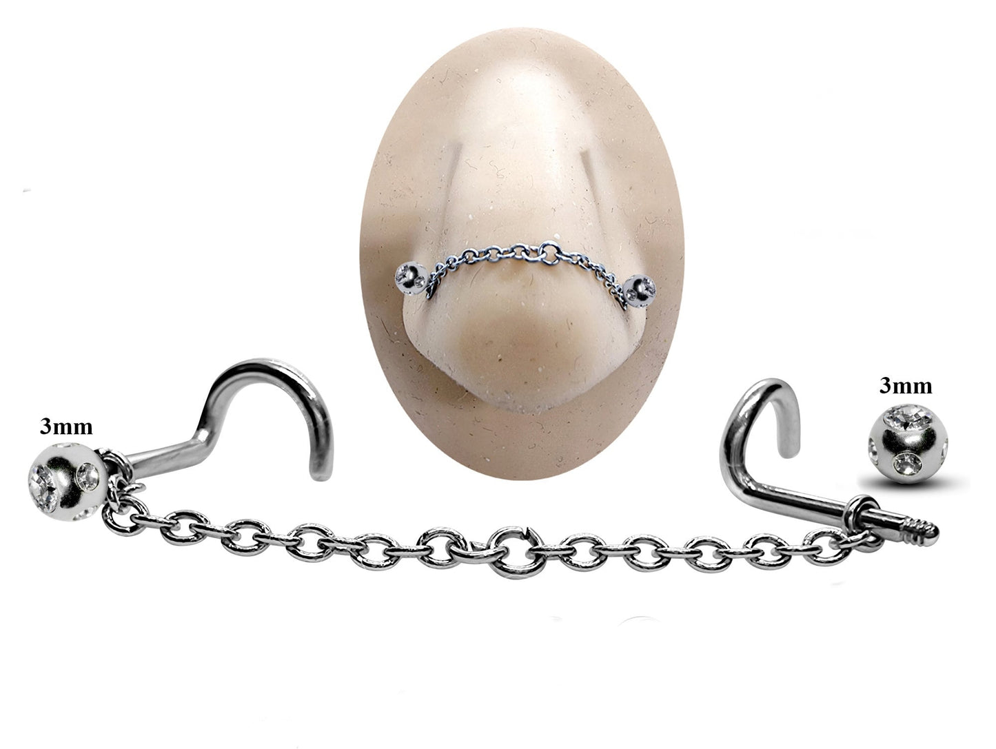 Titanium Nose Piercing, Nostril Chain Piercing - Nasallang Piercing  with Multi Crystal Ball - Nose Stud, Nostril Chain - Hand Made
