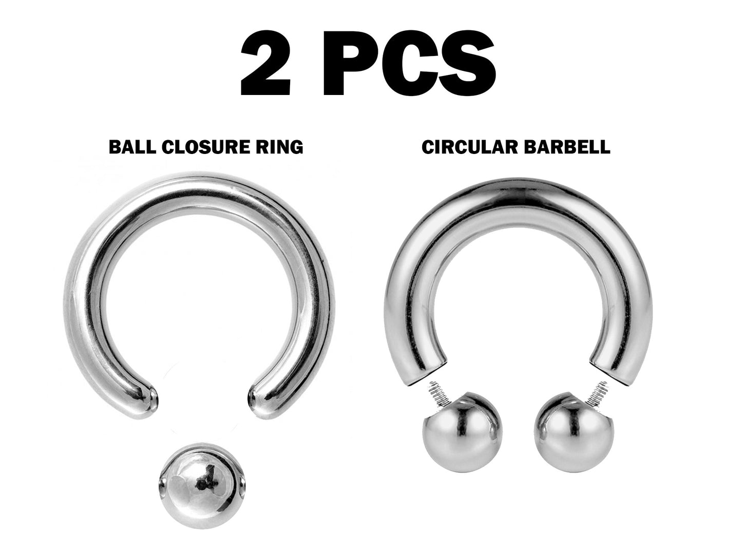 Prince Albert Piercing Jewelry, (2pcs) Ball Closure Ring and Circular Barbell 8G to 00G Big Gauge Large Size PA Ring