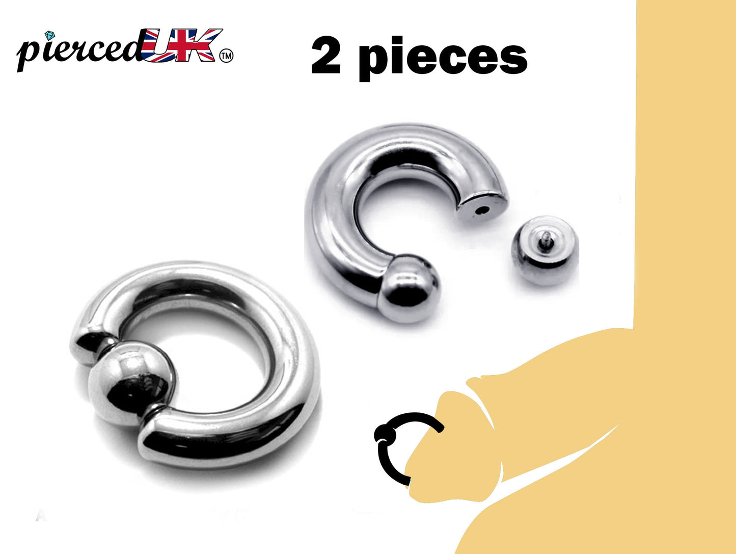 Prince Albert Piercing Jewelry, (2pcs) Ball Closure Ring and Circular Barbell 8G to 00G Big Gauge Large Size PA Ring