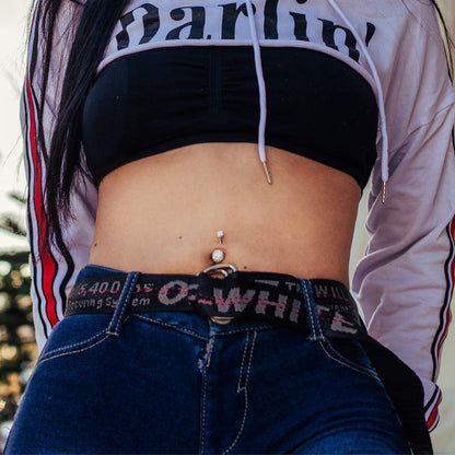 Belly Ring, Belly Button Rings - Glitter Ball and Heart Belly Bar Crystal for Navel Jewelry - 2pcs - 14g (1.6mm) Length is 6mm to 12mm