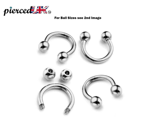 Horseshoe Septum Ring, Nose Piercing - 1pc to 4pc Circular Barbell (CBB) - 18g, 16g, 14g size 6mm to 16mm