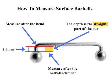 Surface Piercing Jewelry, Staple Barbell - Dermal Bar for Skin Piercing Body Modification and Body Jewellery