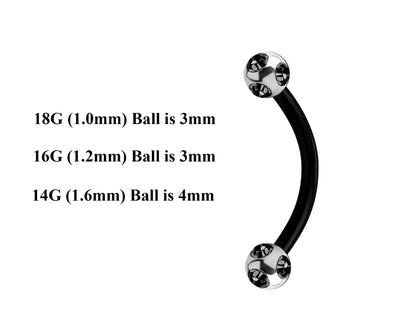 Black Curved Barbell, Eyebrow Bar – Custom Bent Barbell 18g 16g 14g Piercing for Daith, Vertical Labret and More