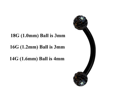 Black Curved Barbell, Eyebrow Bar – Custom Bent Barbell 18g 16g 14g Piercing for Daith, Vertical Labret and More