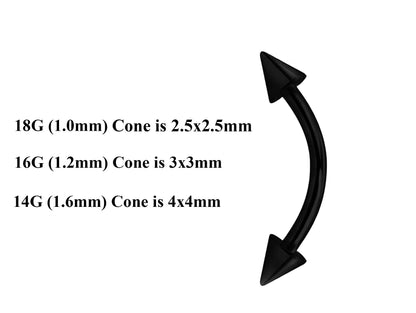 Black Curved Barbell, Eyebrow Bar – Custom Bent Barbell 18g 16g 14g Piercing for Daith, Vertical Labret and More