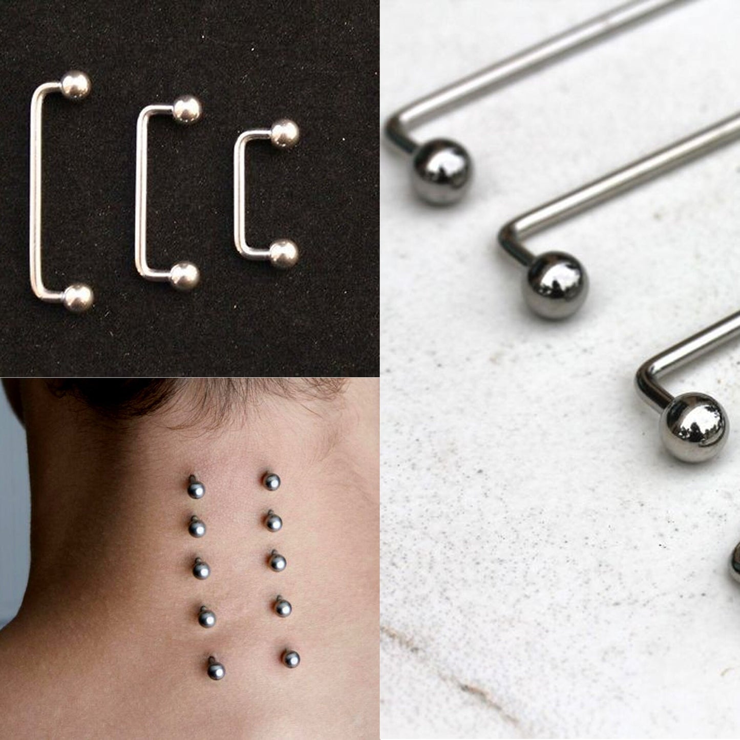 Surface Piercing Jewelry, Staple Barbell - Dermal Bar for Skin Piercing Body Modification and Body Jewellery
