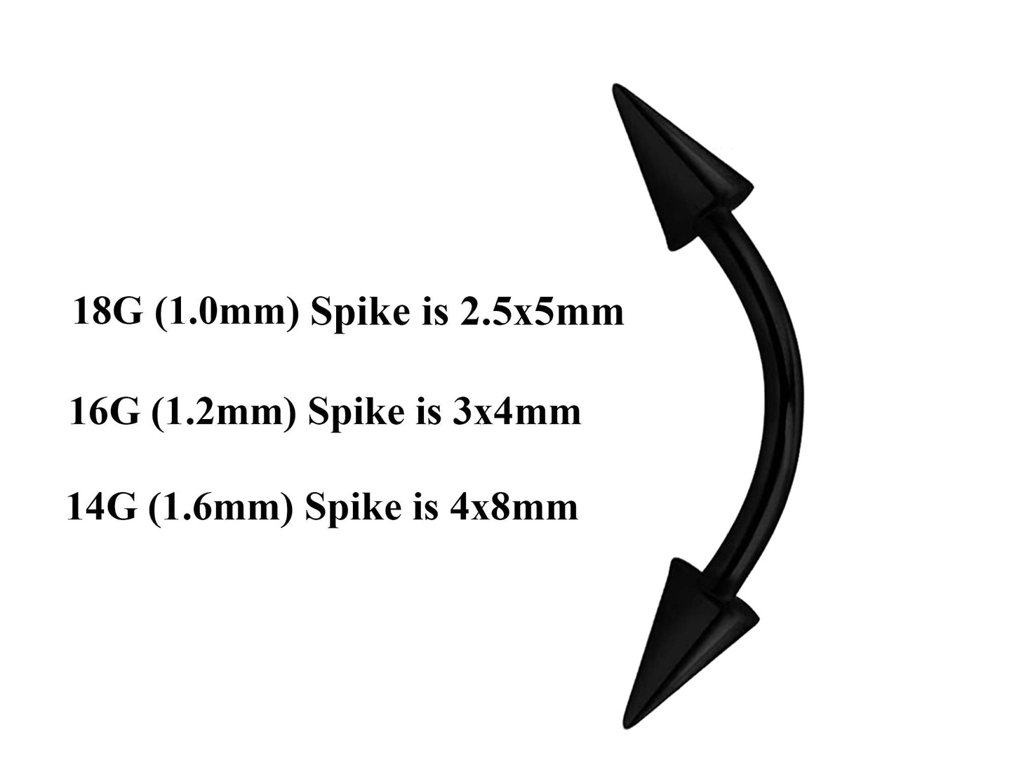 Black Curved Barbell, Eyebrow Bar – Custom Bent Barbell 18g 16g 14g Piercing for Daith, Vertical Labret and More