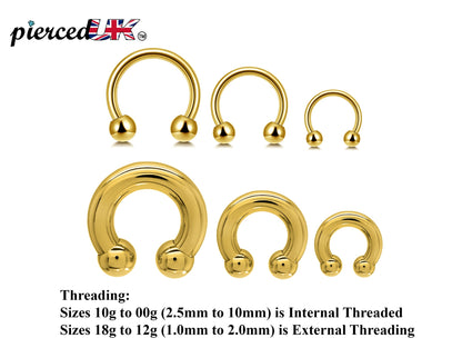 Gold Horseshoe Earrings, Nose Ring - Horseshoe Septum Ring - 00G, 0G, 1G, 2G, 4G, 6G, 8G, 10G, 12G, 14G 16G, 18G - Size 6mm to 19mm