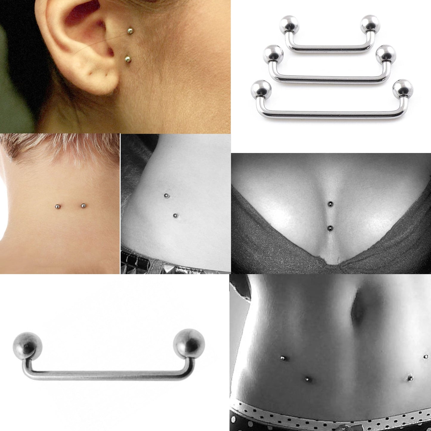 Surface Piercing Jewelry, Staple Barbell - Dermal Bar for Skin Piercing Body Modification and Body Jewellery