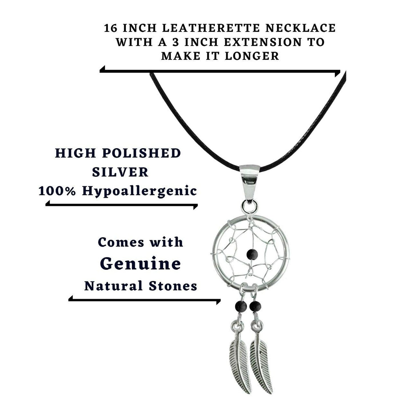 Dreamcatcher Pendant, Silver Pendant with Genuine Stone Beads - Dreamcatcher Jewellery Necklace for Women