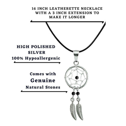 Dreamcatcher Pendant, Silver Pendant with Genuine Stone Beads - Dreamcatcher Jewellery Necklace for Women