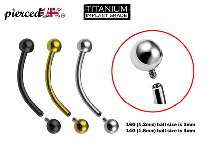 Titanium Internal Curved barbell, Eyebrow Piercing – 16g 14g Body Piercing vertical labret, lip stud, anti-eyebrow Piercing
