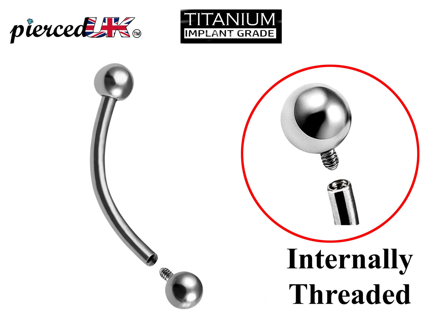 Titanium Internal Curved barbell, Eyebrow Piercing – 16g 14g Body Piercing vertical labret, lip stud, anti-eyebrow Piercing