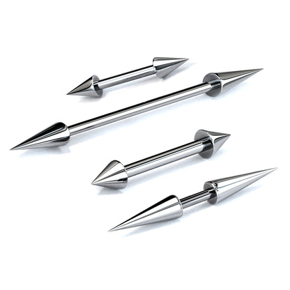 Spike Barbell, Industrial Piercing Spike – Cone Spike Straight Barbell  16g, 14g (1.2 & 1.6mm) – Nipple, Cartilage, Ear Piercing
