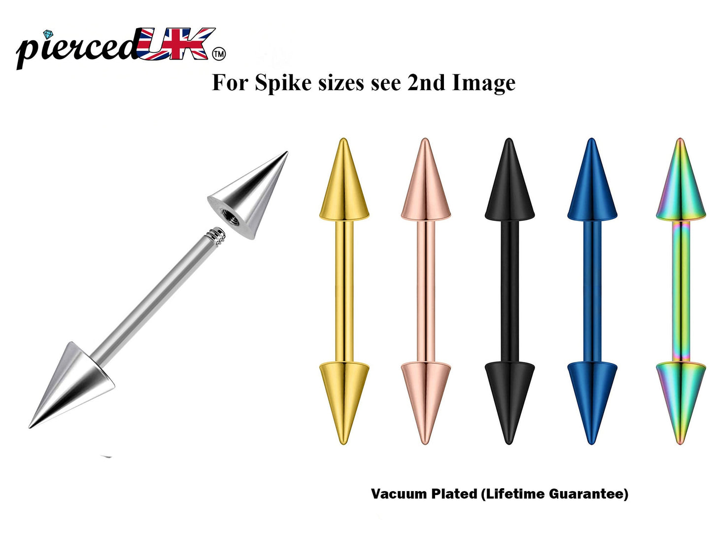 Spike Barbell Industrial Piercing – 18g, 16g, 14g (1.0, 1.2 & 1.6mm) Straight Barbell with Spike– Nipple, Cartilage, Ear Pierce