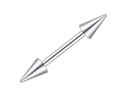 Spike Barbell Industrial Piercing – 18g, 16g, 14g (1.0, 1.2 & 1.6mm) Straight Barbell with Spike– Nipple, Cartilage, Ear Pierce