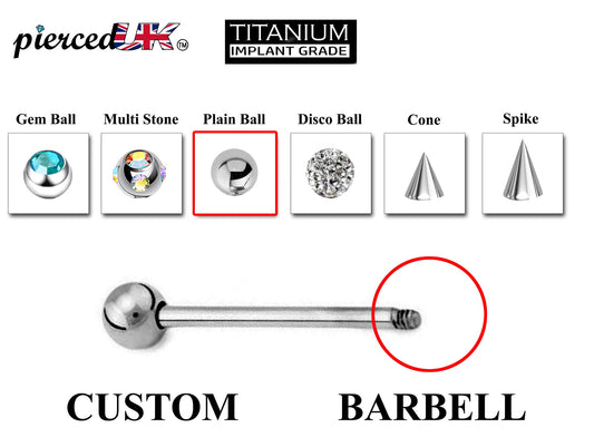Titanium Barbell, Industrial Piercing - Customize Barbell Piercing in 20g to 14g - Spike - Gem Ball - Multi Stone - Disco Ball - Plain Ball.