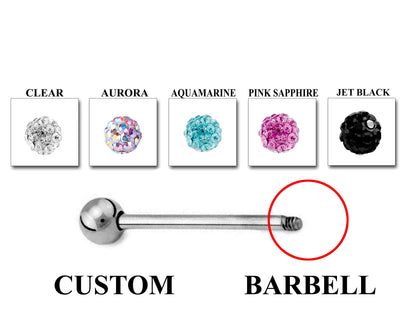 Titanium Barbell, Industrial Piercing - Customize Barbell Piercing in 20g to 14g - Spike - Gem Ball - Multi Stone - Disco Ball - Plain Ball.