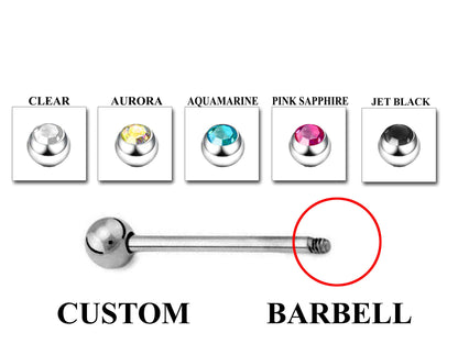 Titanium Barbell, Industrial Piercing - Customize Barbell Piercing in 20g to 14g - Spike - Gem Ball - Multi Stone - Disco Ball - Plain Ball.
