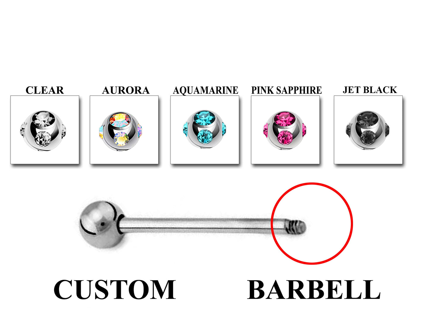 Titanium Barbell, Industrial Piercing - Customize Barbell Piercing in 20g to 14g - Spike - Gem Ball - Multi Stone - Disco Ball - Plain Ball.