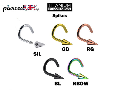Spike Nostril Screw Ring, Cone Nose Studs Titanium Curved Nose Ring for Nose Piercing - 20g 18g 16g - Externally Threaded Nostril Jewellery