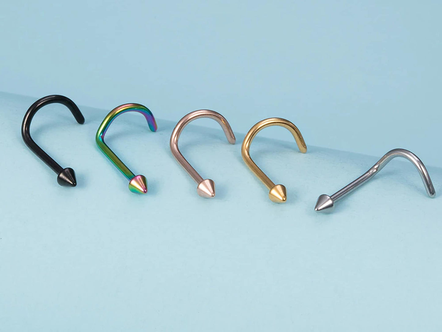 Spike Nostril Screw Ring, Cone Nose Studs Titanium Curved Nose Ring for Nose Piercing - 20g 18g 16g - Externally Threaded Nostril Jewellery