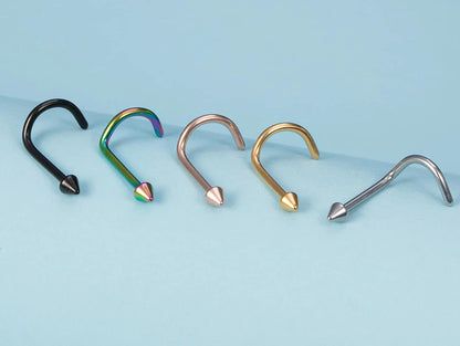 Spike Nostril Screw Ring, Cone Nose Studs Titanium Curved Nose Ring for Nose Piercing - 20g 18g 16g - Externally Threaded Nostril Jewellery