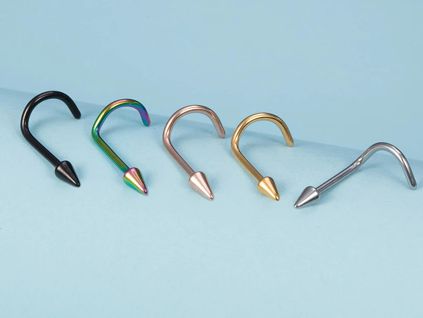 Spike Nostril Screw Ring, Cone Nose Studs Titanium Curved Nose Ring for Nose Piercing - 20g 18g 16g - Externally Threaded Nostril Jewellery