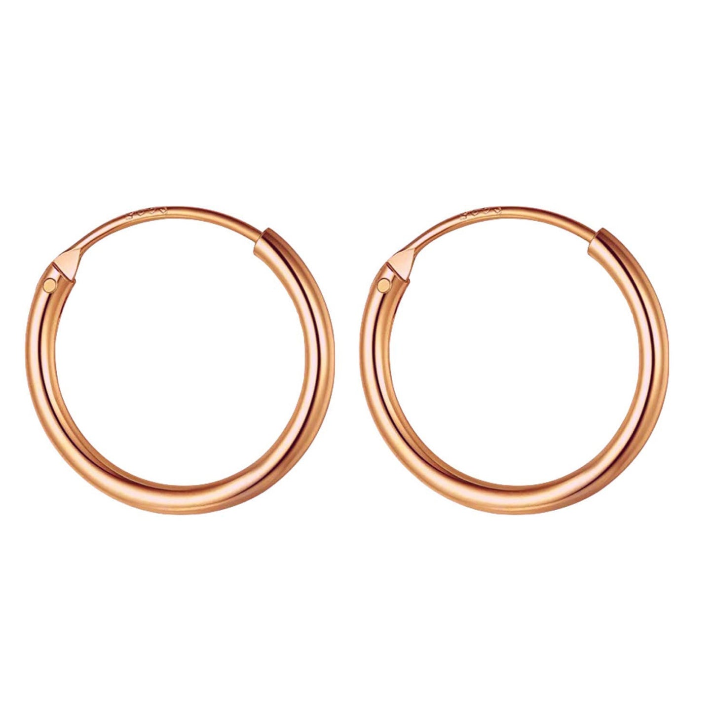 Rose Gold Hoop Earrings, Huggie Earrings – Clip-on Sleeper Earrings Size 8mm to 60mm – Earrings for Ear Lobe, Cartilage, Dainty, Helix etc.