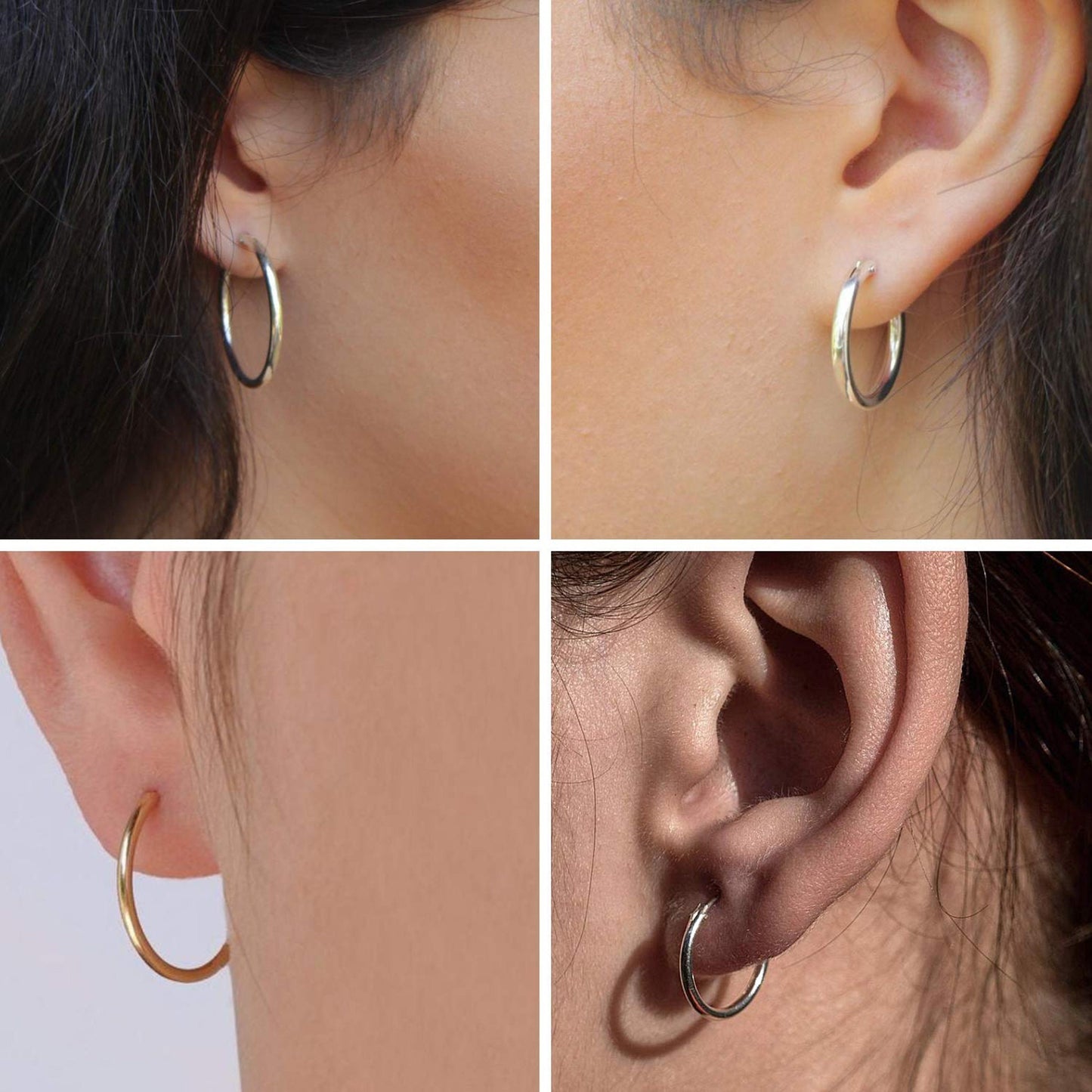 Rose Gold Hoop Earrings, Huggie Earrings – Clip-on Sleeper Earrings Size 8mm to 60mm – Earrings for Ear Lobe, Cartilage, Dainty, Helix etc.