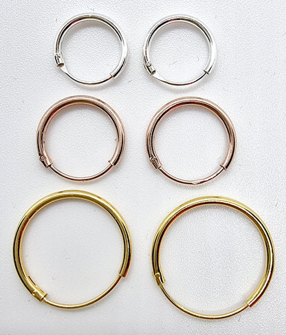 Rose Gold Hoop Earrings, Huggie Earrings – Clip-on Sleeper Earrings Size 8mm to 60mm – Earrings for Ear Lobe, Cartilage, Dainty, Helix etc.
