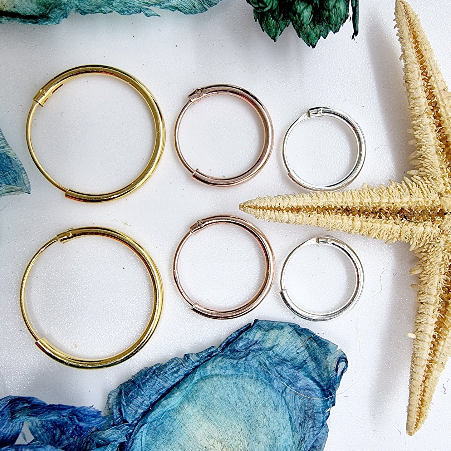 Rose Gold Hoop Earrings, Huggie Earrings – Clip-on Sleeper Earrings Size 8mm to 60mm – Earrings for Ear Lobe, Cartilage, Dainty, Helix etc.