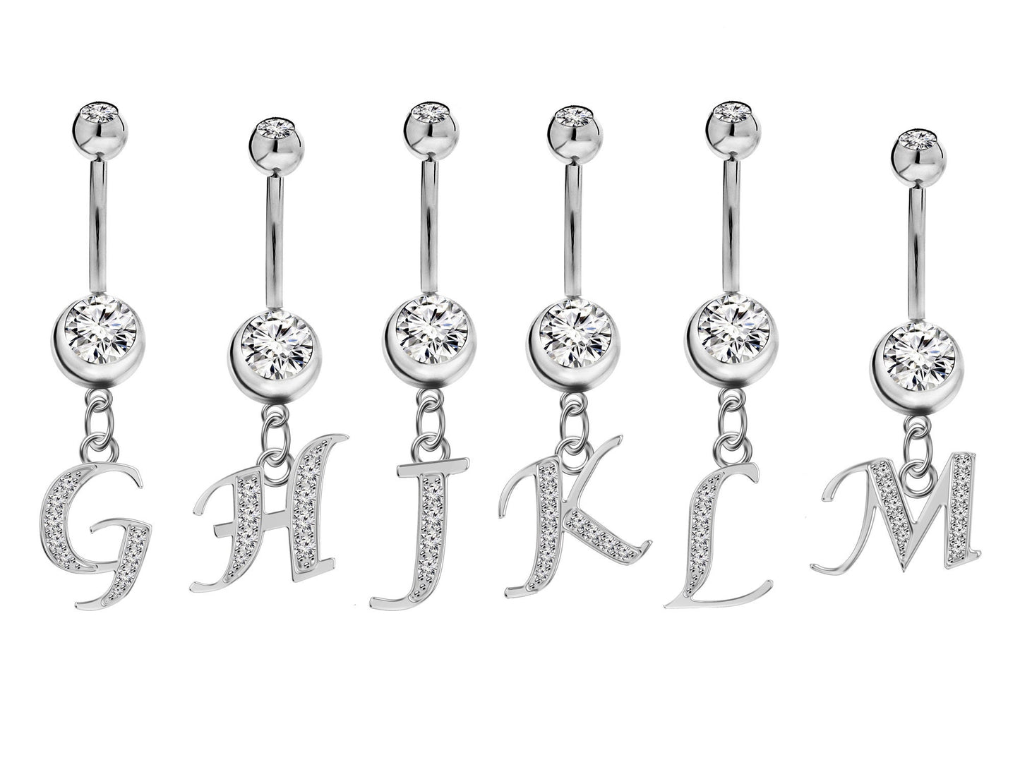 Belly Bar, Initial Navel Ring, Navel Piercing with Silver Dangle Alphabet Letter A-Z - Belly Bar length is 10mm - thickness is 14g (1.6mm)