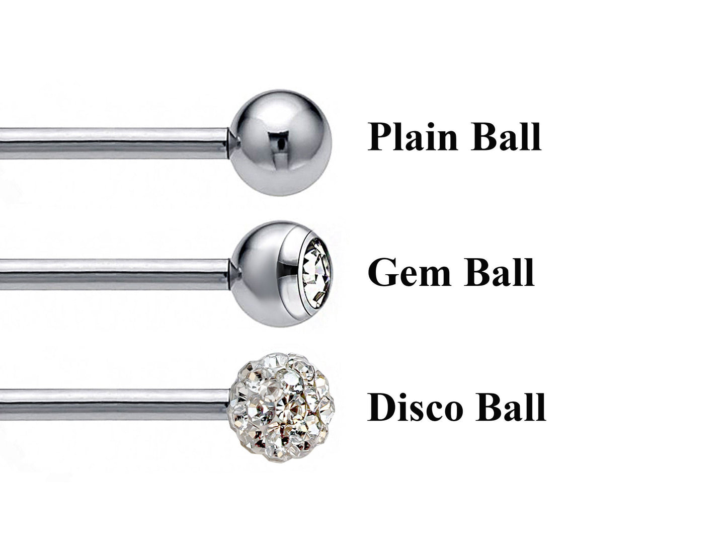 Barbell Stud, Industrial Piercing – 3pcs Barbell Piercing Jewelry – Ball / Gem ball / Disco ball – Piercing for Tongue Bar, Helix, Daith Ear