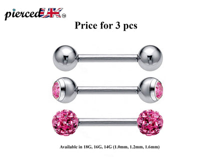Barbell Stud, Industrial Piercing – 3pcs Barbell Piercing Jewelry – Ball / Gem ball / Disco ball – Piercing for Tongue Bar, Helix, Daith Ear