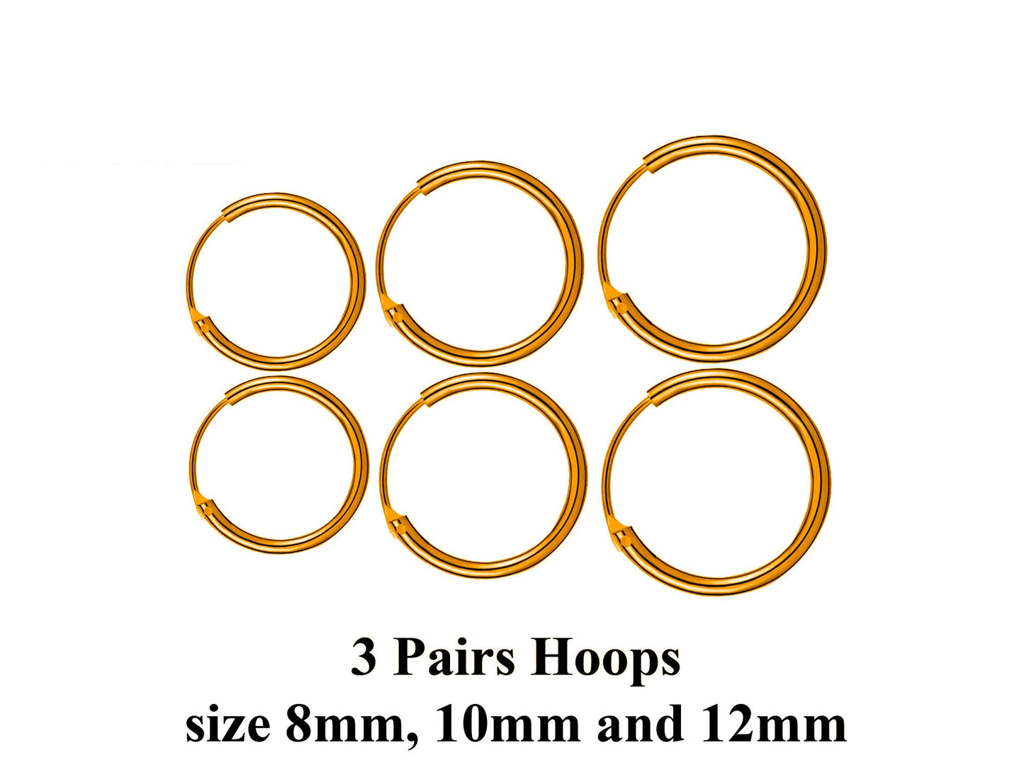 Silver Hoop Earrings - Set of 3 Pairs Hoop Earrings for Women - Comes in Sizes of 8mm, 10mm and 12mm - Silver, Gold, Rose Gold
