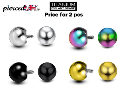 Internal Ball Replacement Piercing Parts, Loose Ball - 2 pieces Screw Ball Attachment for Barbell, Labret, Horseshoe Bar, Curved Barbell