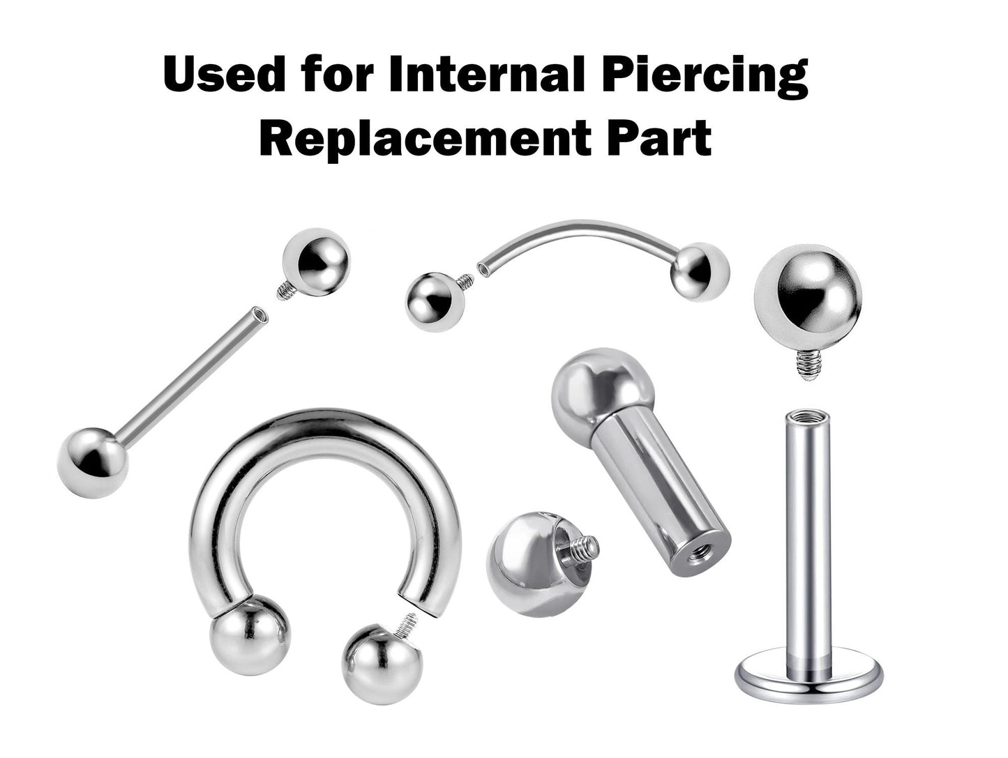 Internal Ball Replacement Piercing Parts, Loose Ball - 2 pieces Screw Ball Attachment for Barbell, Labret, Horseshoe Bar, Curved Barbell
