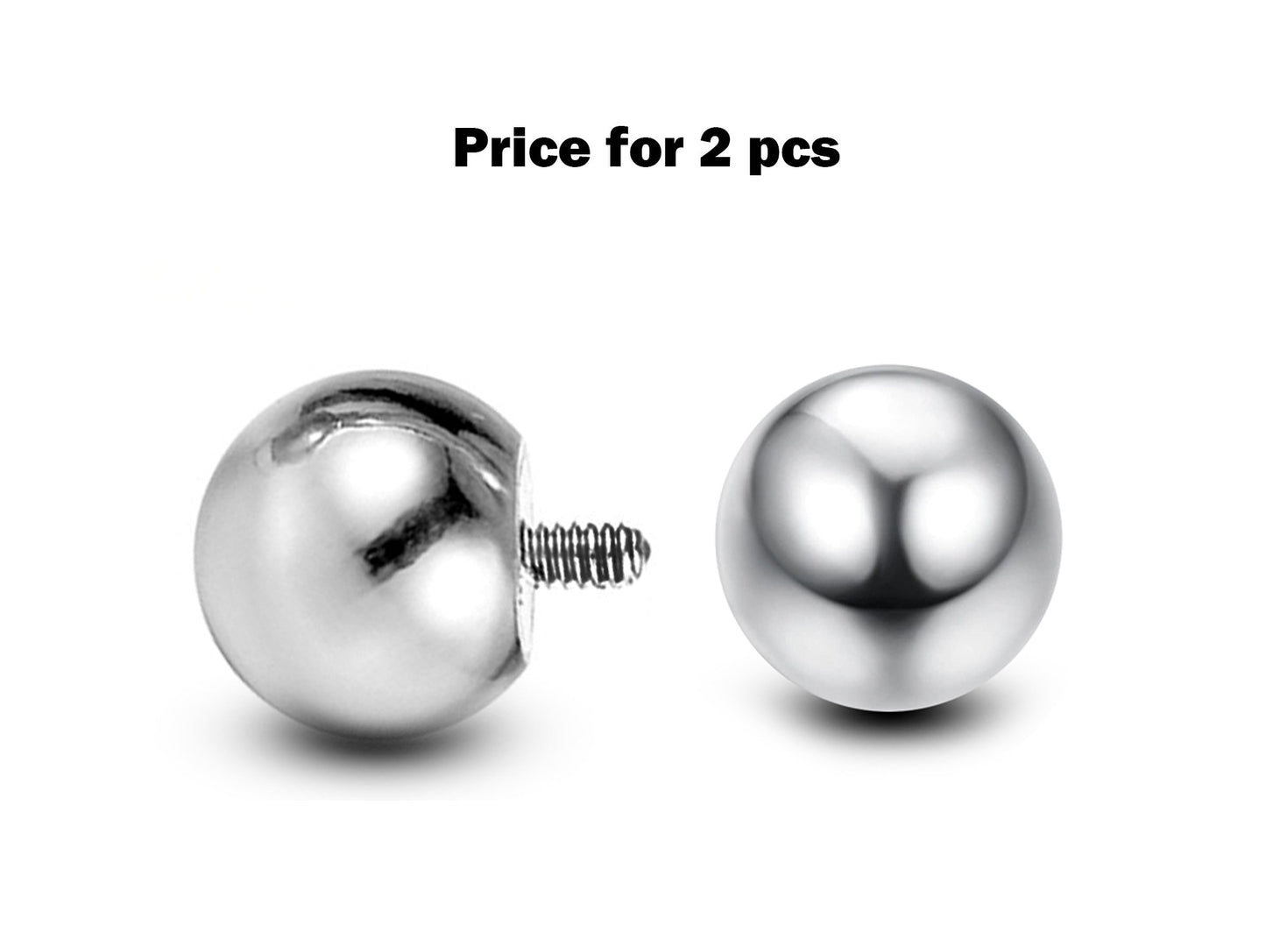 Internal Ball Replacement Piercing Parts, Loose Ball - 2 pieces Screw Ball Attachment for Barbell, Labret, Horseshoe Bar, Curved Barbell